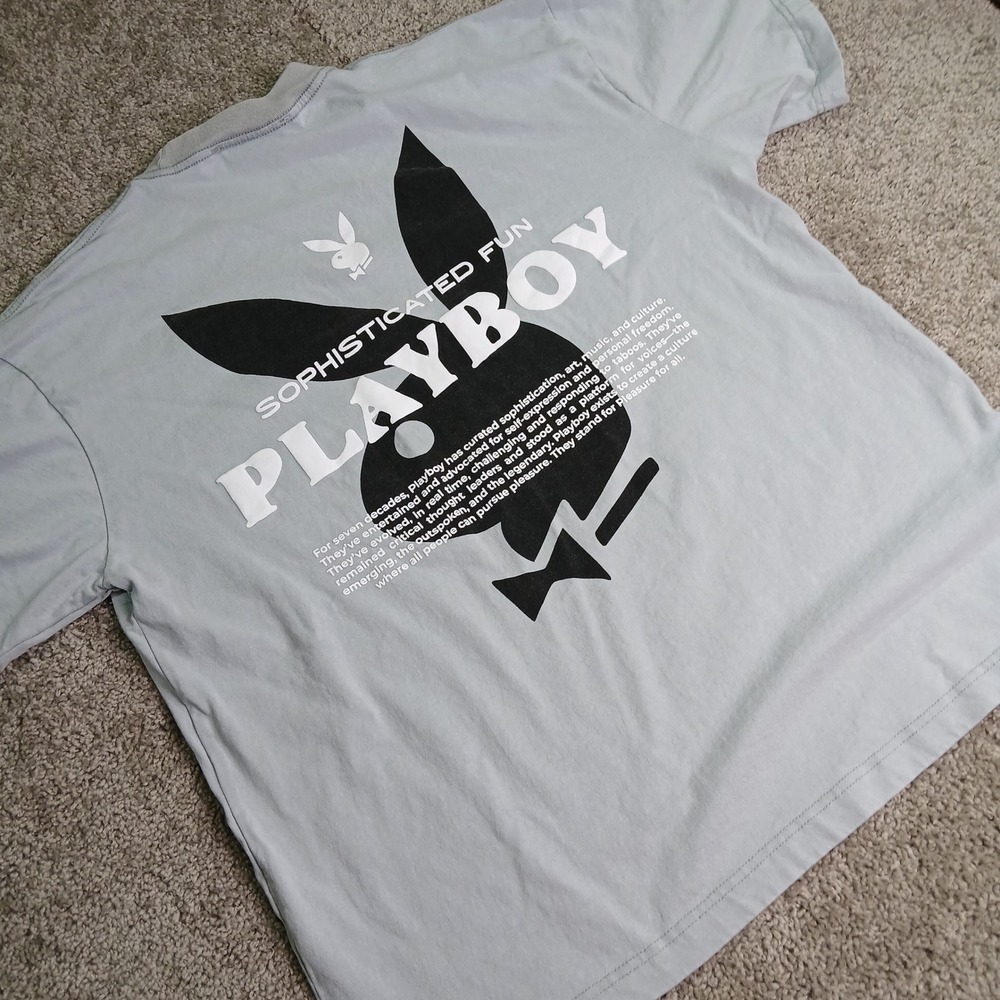 Playboy by PacSun Sophisticated Fun Graphic T-Shirt Light Blue Gray Mens XL